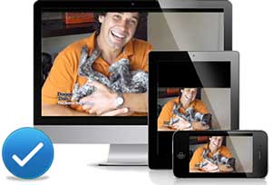 Screens of computer, tablet, and phone.